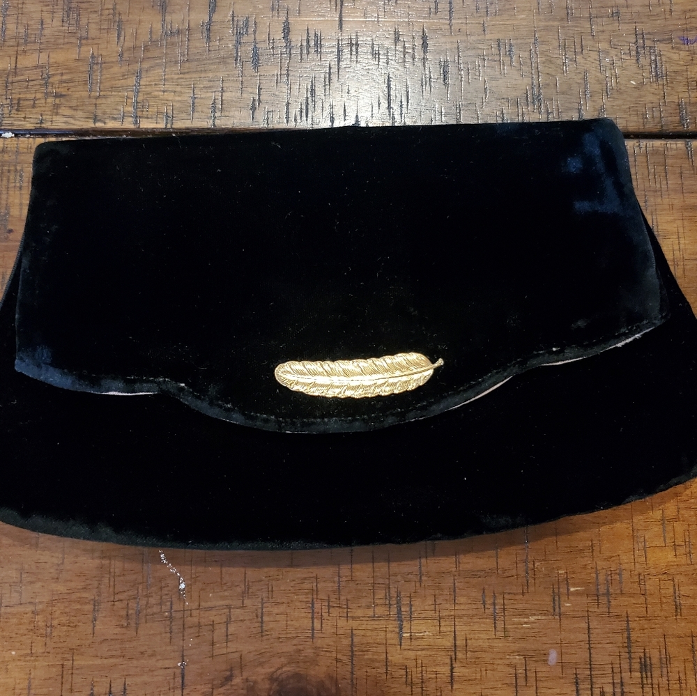 Vintage Velvet Clutch With Feather Accent